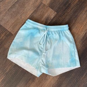 Blue tie dyed pajama shorts